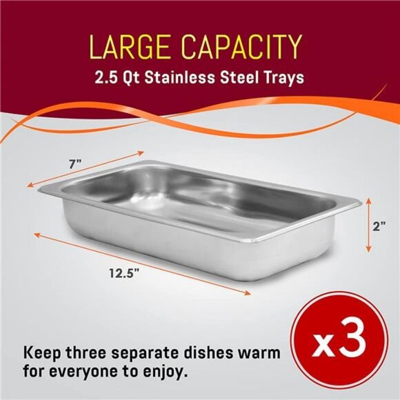 Elite Gourmet EWM-6171 7.5 Quart Triple Buffet Server Food Warmer, 3 x 2.5Qt - Picture 3 of 7